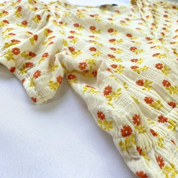 MADEWELL SOPHIA IVORY WHITE FLORAL GAUZE TOP IN WILD CALENDULA BLOCK PRINT - M - Picture 12 of 13